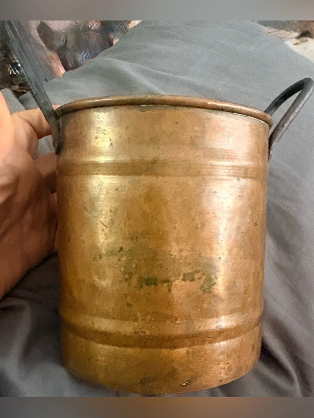 Vintage Copper Bucket with rod iron handles - Rustic 9.5
